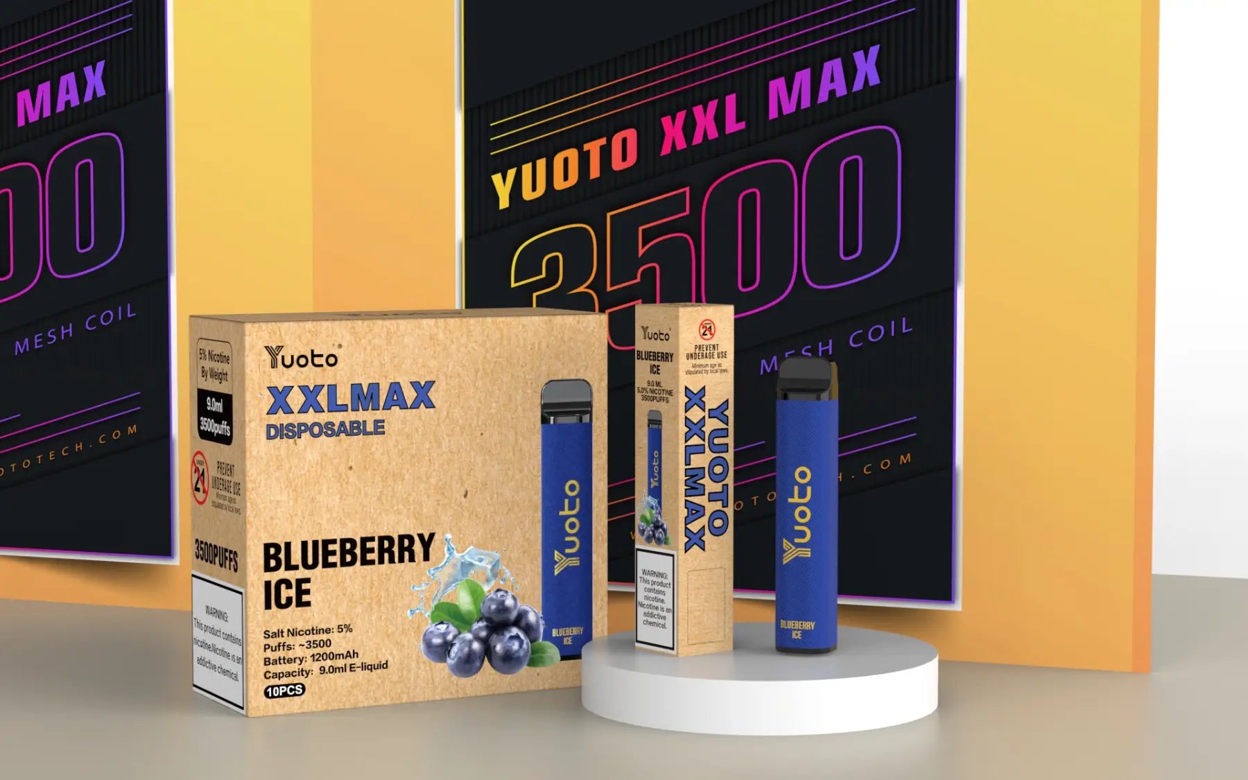 Engångs vape av modellen XXL Max 3500 bloss, med smak av is blåbär.