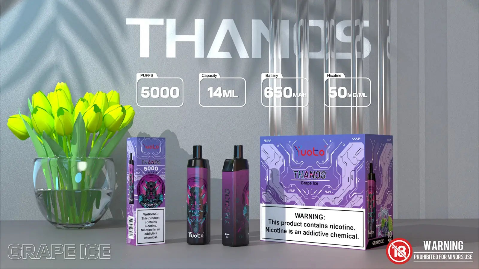 Ta Del av Förtrollande Smaker med Thanos Grape Ice Vape i Sverige! Upplev den intensiva smaken av saftiga vindruvor som dansar på din tunga, ackompanjerad av en kylig touch av is som ger en uppfriskande twist till varje puff. Vår högkvalitativa Thanos Grape Ice Vape levererar en smaksensation utöver det vanliga, och du kan njuta av den var som helst och när som helst. Beställ din flaska idag och förlora dig själv i en vaping-upplevelse som tar dig till nya smakhöjder!